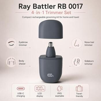 Ray Battler Триммер RB 0017, IPX5, 4 насадки, моющиеся лезвия, точный триммер, работа от аккумулятора (RB 0017)