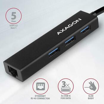 Axagon USB centrmezgls HMA-GL3A 3 USB 3.2 porti, 1 RJ45, 0.2 m (HMA-GL3A)