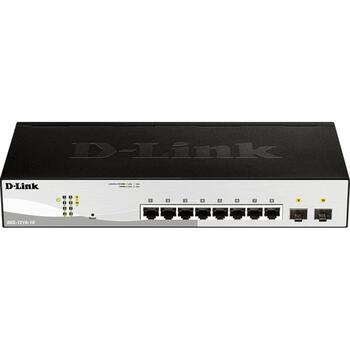 D-Link коммутатор DGS-1210-10/E, 8x Gigabit Ethernet, 2x SFP, 20 Gbit/s, L2 управляемый, 1U, черный, серый (DGS-1210-10/E)