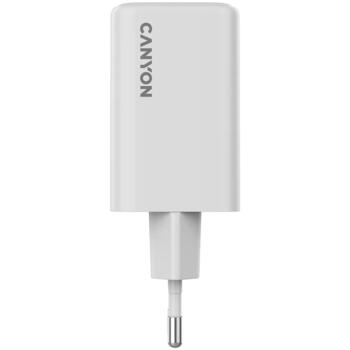 Kompakts sienas lādētājs ar GaN tehnoloģiju 65 W kopējo jaudu 2×PD un 1×QC ātrās uzlādes portiem CU65ACC EU Balts CNS-CUW65ACC CANYON (CNS-CUW65ACC)