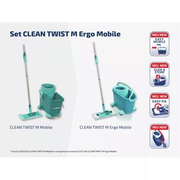 Leifheit Clean Twist M Ergo Mobile 1052121, grīdas uzkopšanas komplekts, 110-140cm, 360° rotācija, mikrošķiedras lupata (1052121)