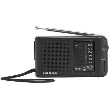 AIWA RS-44 карманное радио, AM/FM, черный, разъем 3,5 мм для наушников, 2×AA, телескопическая антенна (RS-44)