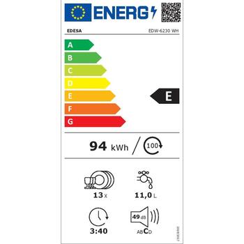 Edesa Посудомоечная машина EDW-6230 WH 926270301, 13 мест, 11л, 49дБ, 7 программ, Compact Slider дозатор (926270301)