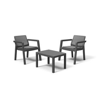 Keter Emily Balcony Set 29209814939, комплект садовой мебели с подушками, серый, 2 кресла и стол, 68x64x75cm, 65x47x42cm (29209814939)