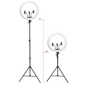 Rio LED gredza gaisma RL18-EU/1.2, 48W, 12V, 45cm, 2m statīvs, 3 gaismas krāsu režīmi, spilgtuma regulēšana (RL18-EU/1.2)