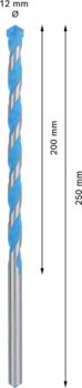 Universāls urbis CYL-9 MC 12x200x250 mm, 1 gab., Triecienurbjmašīnām/triecienskrūvgriežiem, urbjmašīnām/skrūvgriežiem EXPERT CYL-9 MULTI CONSTRUCTION URBIS, 2608901486, BOSCH (2608901486)