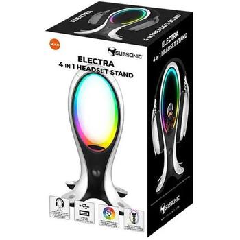 Subsonic SA5682 Electra 4-in-1 austiņu statīvs, 2xUSB-A, 1xUSB-C, RGB LED, galda lampa, figūriņu displejs (SA5682)