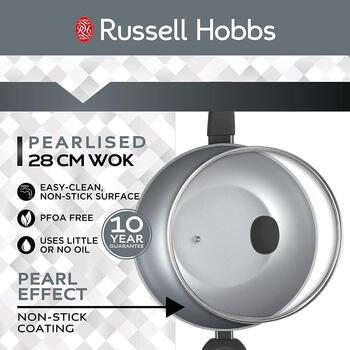 Russell Hobbs Вок RH01709EU, 28см, матовый серый, алюминий, 8.1см, с крышкой, можно мыть в посудомоечной машине (RH01709EU)