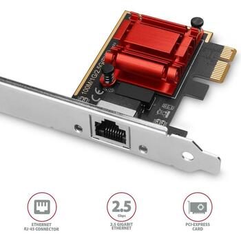 Axagon сетевая карта PCEE-G25 2.5G 1порт, Realtek RTL8125B, PCIe 2.1, 2500 Мбит/с, SP и LP, Plug and Play, поддержка VLAN (PCEE-G25)