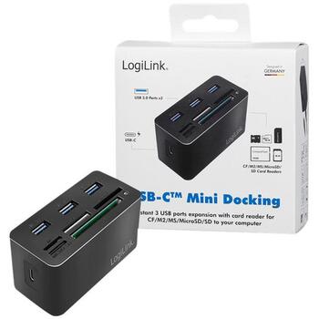Logilink CR0046 док-станция для ноутбука, USB-C 3.2 Gen 1, 8-в-1, 3x USB-A 3.0, 1x USB-C, SD/microSD/M2/MS/CF, 5 Гбит/с, черная (CR0046)