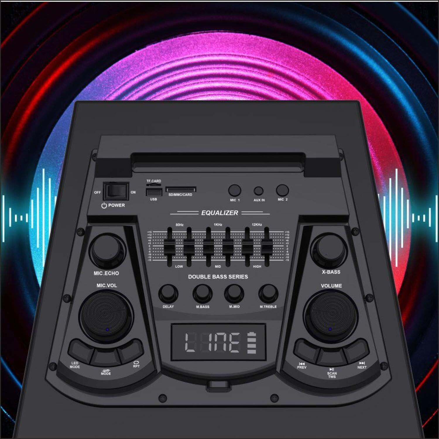 Manta Караоке колонка SPK1204X800D, 800W, 2x входа для микрофона, Bluetooth, AUX, USB, SD, LED подсветка (SPK1204X800D)
