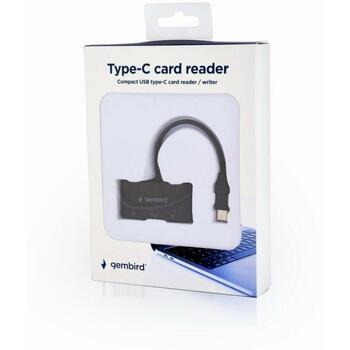 Gembird Читатель карт памяти UHB-CR3-02 USB 3.2 Gen 1 Type-C, поддерживает MicroSD/SD/SDHC/SDXC, 1 USB 2.0 порт, черный (UHB-CR3-02)