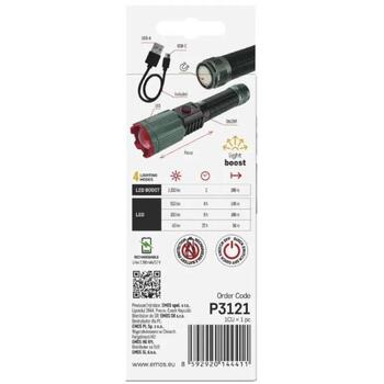 Emos LED перезаряжаемый металлический фонарь P3121, 1200 lm, 2200 mAh, алюминий, 4 режима, IP43 (P3121)