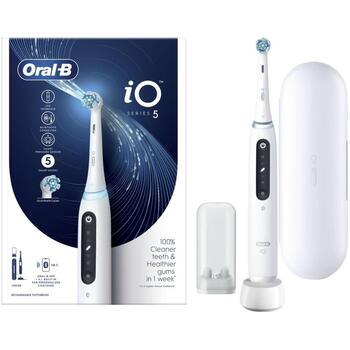 Oral-B elektriskā zobu birste iO5 Quite White, 1 galviņa, 5 režīmi, 48000 apgr/min, spiediena sensors, taimeris, Bluetooth (iO5 Quite White)