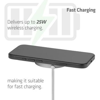 Club3D Lādētājs CAC-3026 Qi2 25W Bezvadu Lādētājs Balts Qi 2.2 MagSafe Saderīgs Magnētiskais Paliktnis, 1m USB-C kabelis, 1 ierīce (CAC-3026)