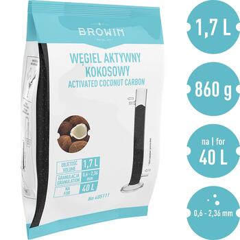 Browin Aktivētā ogle Activsorb 405111, 1,7L, 0,86kg, kokosšķiedra, 0,6-2,36mm, joda vērtība >900mg/g, pelnu <3%, 20L filtr. (405111)