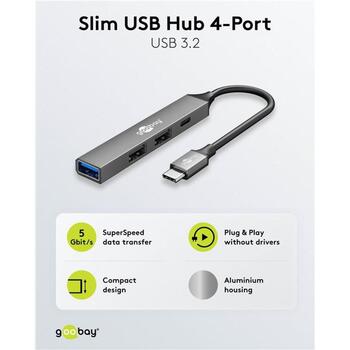 Goobay USB-хаб 74459, 4 порта, USB-C на USB-C/USB-A, 5 Гбит/с, док-станция, светло-серый (74459)