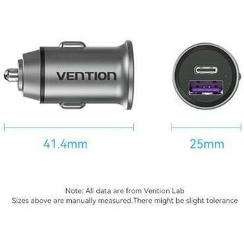 Vention Lādētājs 30W FFFH0, 1x USB-C 30W, 1x USB-A 30W, PD3.0, QC3.0, Universāls, Pelēks (FFFH0)