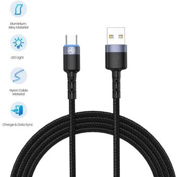 Tellur USB kabelis uz Type-C LED, TLL155363, 1.2m, 5V/3A, 480Mbps, neilons, ātrā uzlāde (TLL155363)