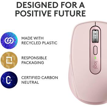 Logitech USB datorpele, MX 3S, 910-006931, 8000 DPI, 6 pogas, rozā, Bluetooth, uzlādējams, kluss klikšķis (910-006931)