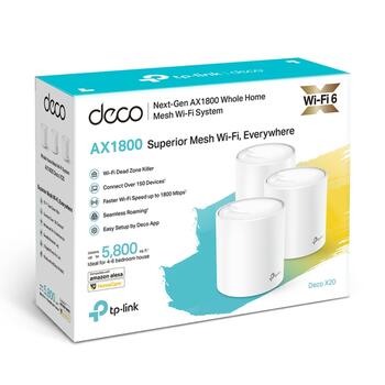 TP-LINK Deco X20, AX1800 беспроводная точка доступа, 1800 Мбит/с, 2x Gigabit, Wi-Fi 6, Mesh, WPA3, MU-MIMO, OFDMA (DECOX20(1-PACK))