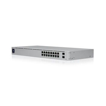 Коммутатор Layer 2 16 портов PoE с 8 × GbE PoE+ + 8 × GbE и 2 × 1 GbE SFP общий PoE бюджет 42 Вт безвентиляторный 1.3″ LCM USW 16 PoE Белый Ubiquiti (USW-16-POE-EU)