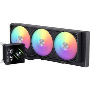 Gamemax procesora šķidruma dzesētājs GLACIER 360 LCD BK, 85.82 cfm, 800-2000 rpm, TDP līdz 330W, ARGB ventilators (GLACIER 360 LCD BK)