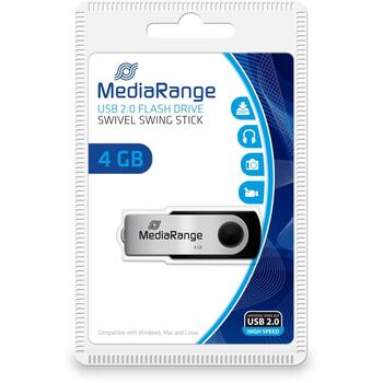 Mediarange флеш-накопитель MR907, 4GB, USB 2.0, скорость чтения 13MB/s, скорость записи 4MB/s, компактный (MR907)