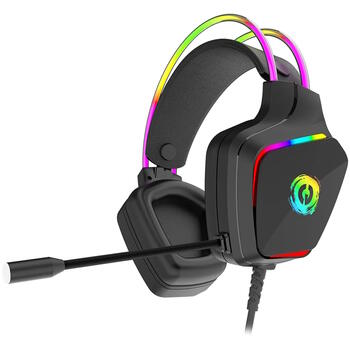 Проводные игровые наушники с RGB подсветкой микрофоном и разъёмами USB 3.5 мм Darkless Черные CND-SGHS9A CANYON (CND-SGHS9A)