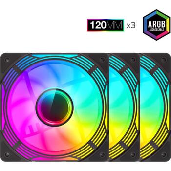 Gamemax Korpusa ventilators KF300R BK, 120mm, 31.21 dBA, 800-1600 rpm, PWM atbalsts, ARGB ventilators (KF300R BK)