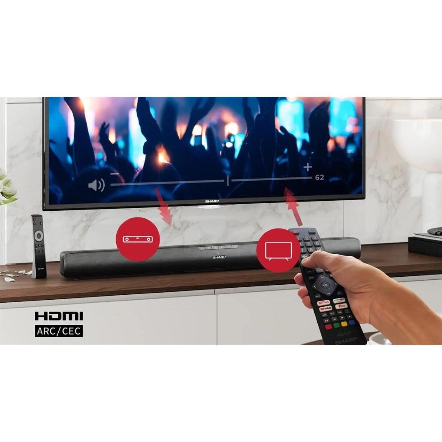 Sharp Звуковая панель HT-SB100, 75Вт, 80см, HDMI ARC/CEC, AUX, Bluetooth, USB, Гладкий черный (HT-SB100)