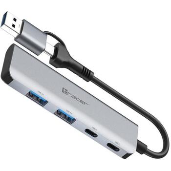 Tracer Адаптер 47500 TRAPOD47500, 4 порта, 2xUSB-A (3.0), 2xUSB-C, алюминиевый корпус (TRAPOD47500)