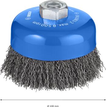 Stiepļu suka D 100 mm, Lielām leņķa slīpmašīnām ar fiksācijas uzgriezni PRO METAL CLEAN STIEPĻU SUKA, 1608614011, BOSCH (1608614011)