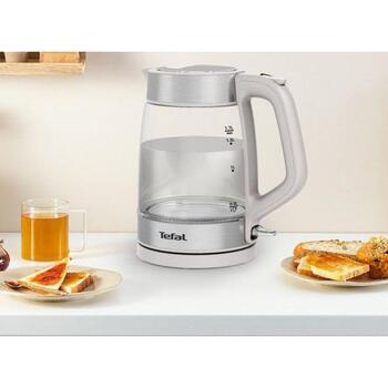 TEFAL чайник KI605B30, 2200W, 1.7L, стекло, 360° вращающаяся база, серый (KI605B30)
