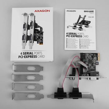 Axagon Adapteris PCEA-S4N 4x RS-232 250 kBd PCIe 5 Gbit/s, CE, RoHS, SP un LP, 1 gab. (PCEA-S4N)
