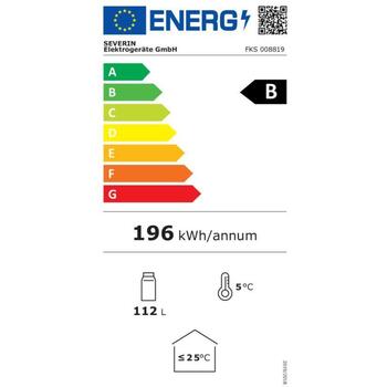 Severin pudeļu ledusskapis FKS 8819, 112l, B, 196kWh, 3 plaukti, melnas durvis, termostats 1-10°C (FKS 8819)