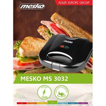 Adler Sviestmaižu tosteris MS 3032, 750 W, 2 plāksnes, melna, indikators, neslīdošas kājiņas (MS 3032)