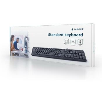 Gembird клавиатура KB-U-103, 104 клавиши, USB, проводная, 1.4 м, черная, прямая, универсальная, CE, UL, ISO 9002, RoHS (KB-U-103)