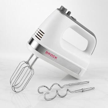 Brock HM 5003 WH ручной миксер, 300 Вт, 5 скоростей, турбо, 4 насадки, нержавеющая сталь, белый (HM 5003 WH)