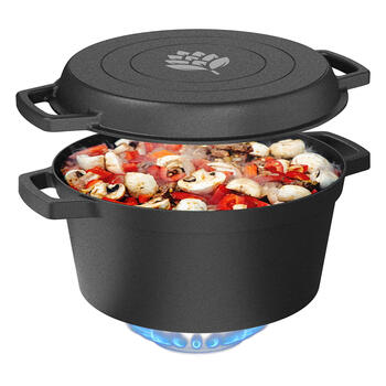 Browin čuguna katls ar pannu 330528, 5 l, 1 l, 26 cm, 21 cm, 12 cm, 15 cm, rokturi, vāks, grila panna, indukcijas, gāzes (330528)