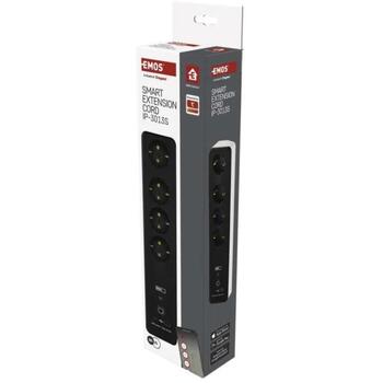 Emos удлинитель P1422SM, 2м, 4 розетки, с выключателем, 1x USB-A, 1x USB-C, 3680W, PVH, защита от детей (P1422SM)
