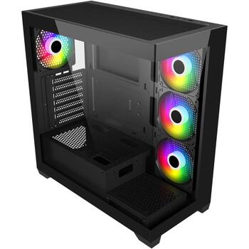 Fsp корпус M340-BA, ATX, Mid Tower, черный, 4x120мм ARGB вентилятора, 2 панели из закаленного стекла, радиатор до 360мм (M340-BA)
