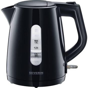Severin WK 3410 чайник, 1л, 2200Вт, черный, 360° база, скрытый нагреватель, фильтр, индикатор уровня воды (3410)