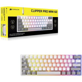 Corsair клавиатура CLIPPER PRO MINI CH-979111J-NA, 60%, QWERTY US, RGB, MGX Hyperdrive, IP57, 8000Hz, белая (CH-979111J-NA)