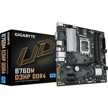 Gigabyte Mātesplate B760M D3HP DDR4, atbalsta Intel Core 14. paaudzes CPU, 4+1+1 fāzes digitālais VRM, 2xPCIe 4.0 M.2, GbE LAN (B760M D3HP DDR4)