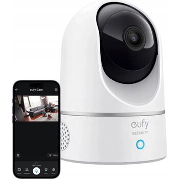 Умная внутренняя камера безопасности Cam 2K Pan & Tilt с поворотом и наклоном настольная или потолочная установка H.265 H.264 microSD до 128 ГБ T8410322 Eufy (T8410322)