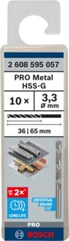 HSS-G urbji metālam 3,3mm, 10gab., Urbjmašīnām/skrūvgriežiem PRO METAL HSS-G STANDARTA SPIRĀLVEIDA URBJA GARUMS, 2608595057 BOSCH (2608595057)
