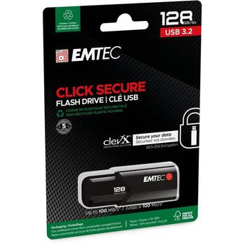 Emtec USB флешка B120 ECMMD128GB123, 128GB, USB 3.2 Gen1, 100Mbps, 20Mbps, черный, пластик, шифрование (ECMMD128GB123)