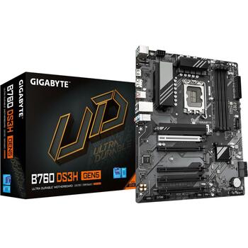Gigabyte Mātesplate B760 DS3H GEN5, LGA 1700, 8+2+1 fāzes VRM, līdz 5600MHz DDR5, 2xPCIe 4.0 M.2, 1GbE LAN, USB 3.2 Gen 2x2 (B760 DS3H GEN5)