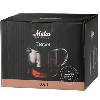 Maku Tējkanna ar sietiņu 6419114, 0.6 l, borsilikāta stikls, melna krās. (6419114)